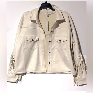 Nouvida Cream Fringe Women's Jacket - Size XL